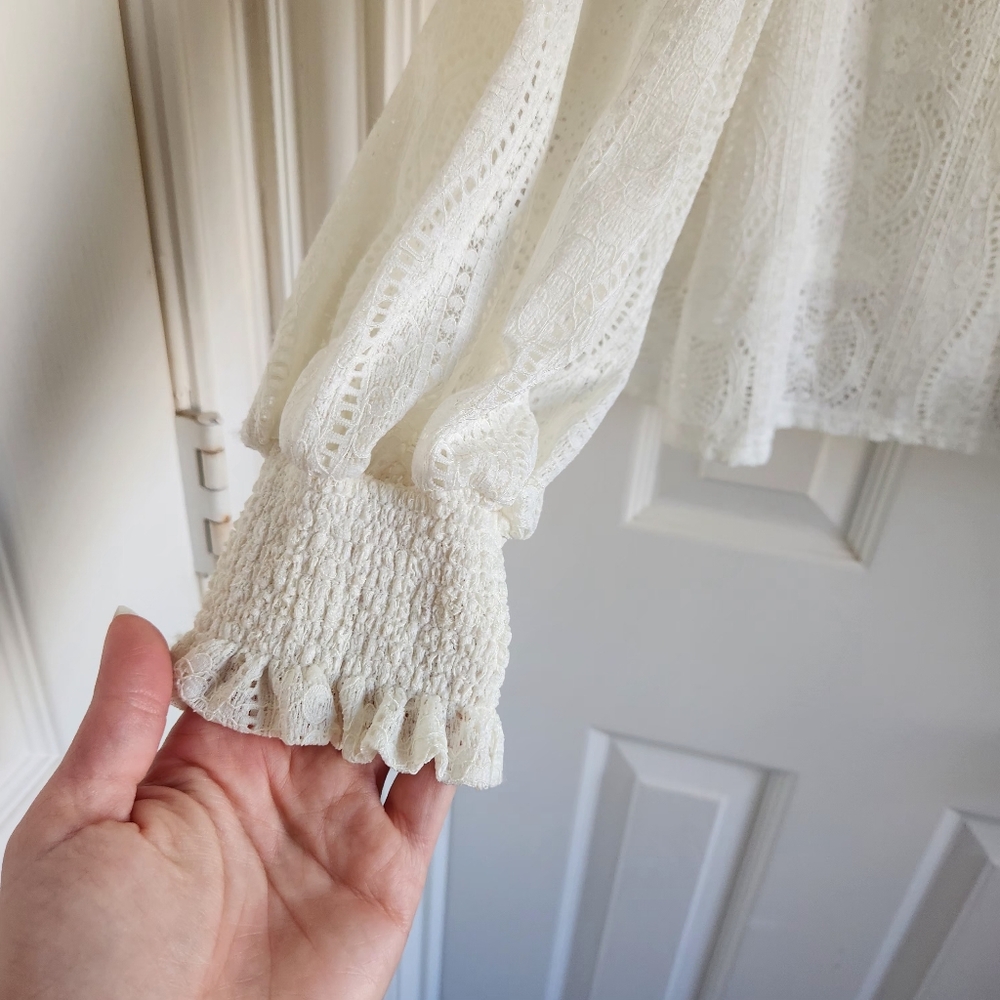 Victorian Romantic Long Sleeve Lace Blouse Balloon‎ Sleeves Size Medium - Picture 5 of 7